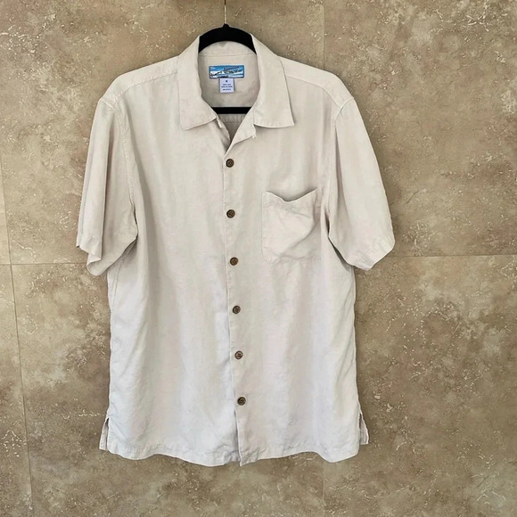 Jimmy Jamaica Men’s 100% Silk Shirt Short Sleeve Button Up Cream Size M - Picture 2 of 10